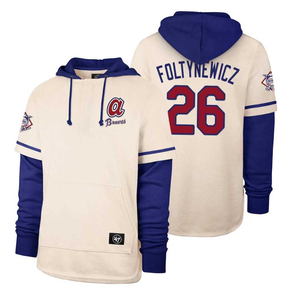 Men Atlanta Braves 26 Foltynewicz Cream 2021 Pullover Hoodie MLB Jersey